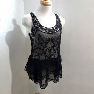 Rickis | Black Lace Sheer Sleeveless Tank Top